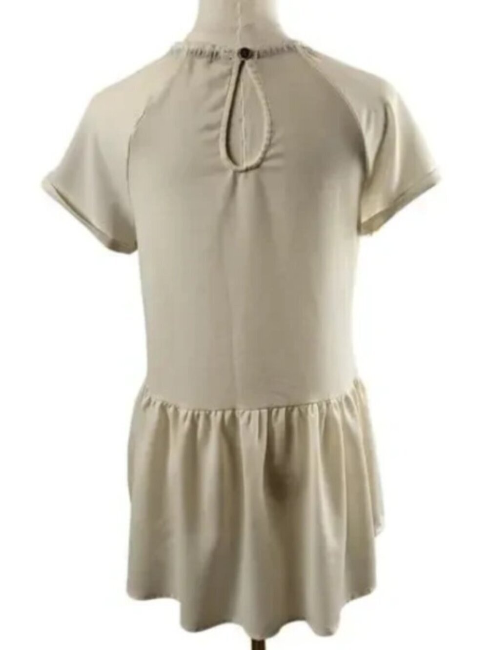 Rewind Medium Off-White Sheer Lace Blouse Peplum Short Sleeve Pullover Boho - Picture 5 of 16